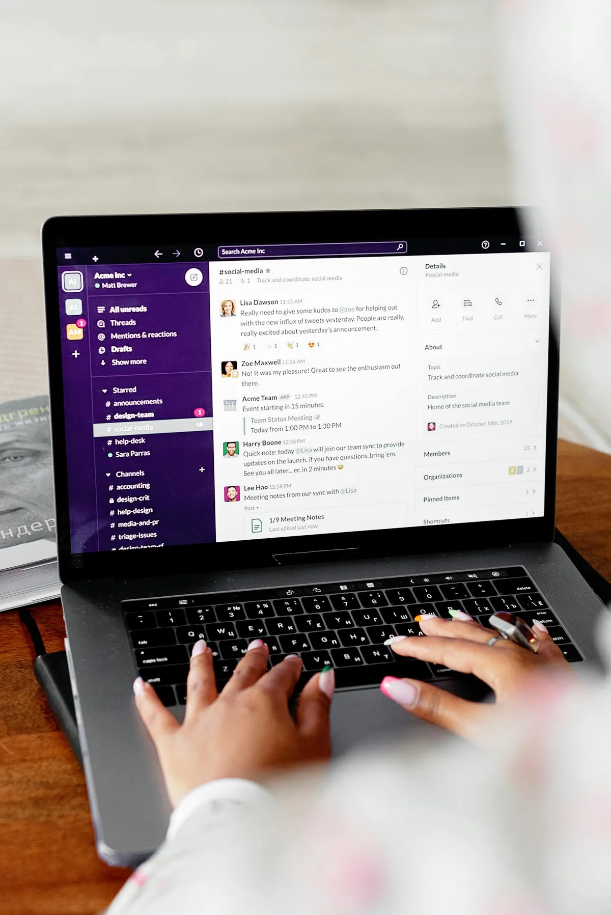 Slack channels sidebar