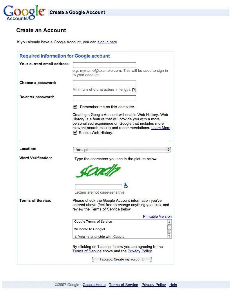 Google account recovery form